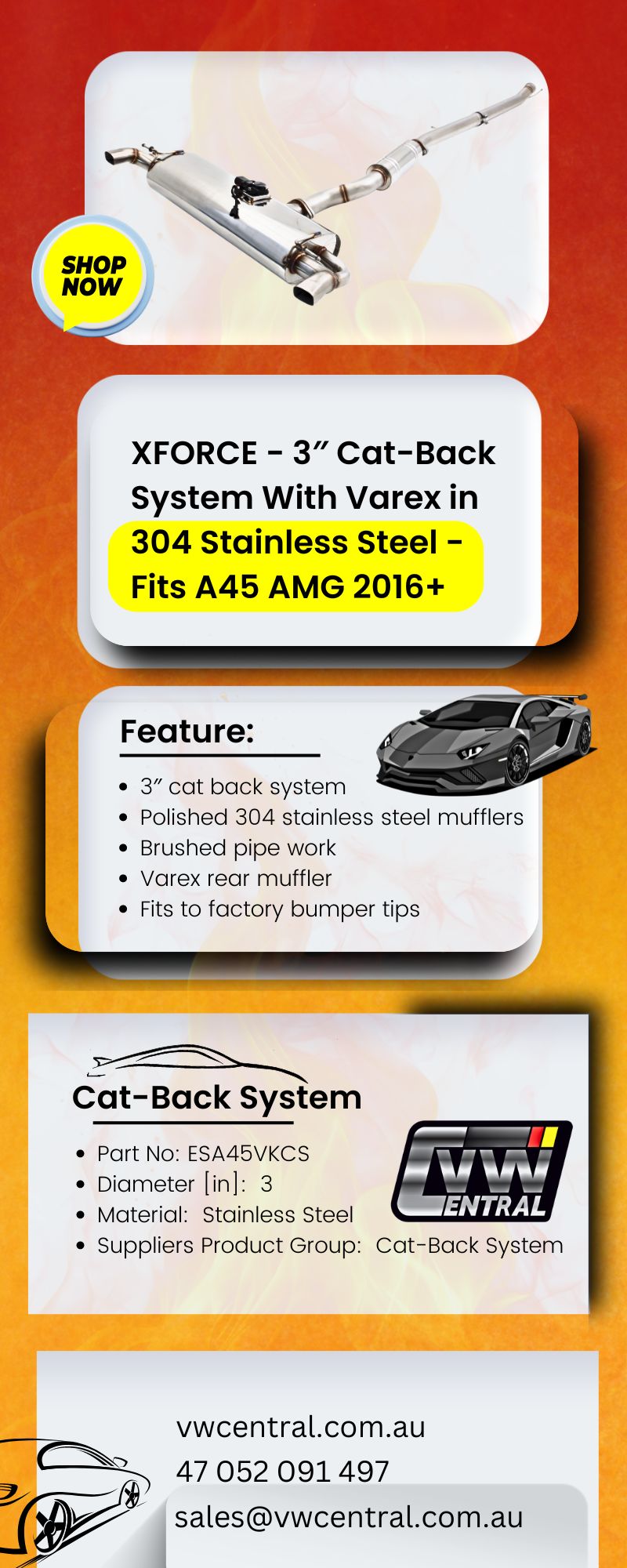 The XForce 3" Cat-Back System ESA45VKCS with Varex,